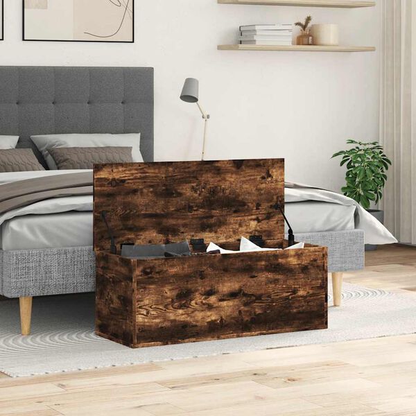 vidaXL Storage Box Smoked Oak 90x35x35 cm Engineered Wood