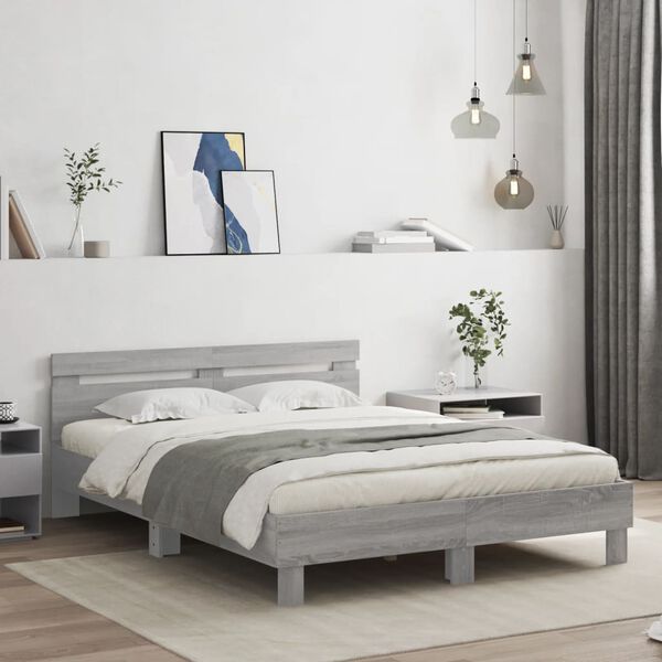 vidaXL Bed Frame with LED without Mattress Grey Sonoma 140x190 cm