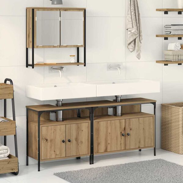 vidaXL Bathroom Furniture Set with Shelf 3 pcs Brown Engineered wood