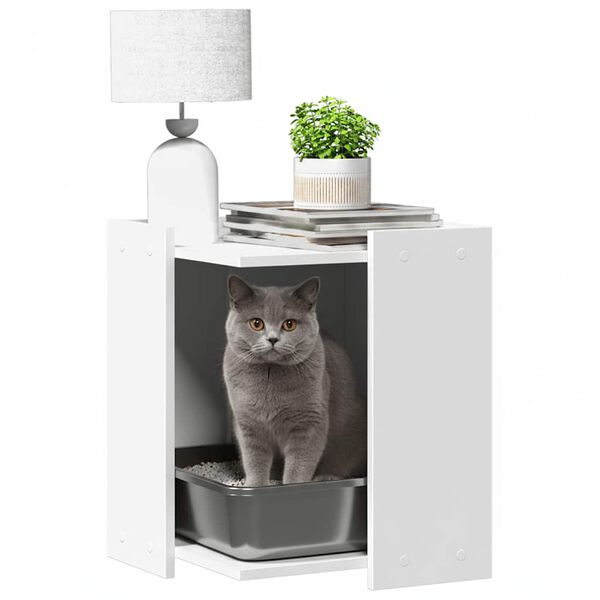vidaXL Cat Litter Box Enclosure White 42x42x51 cm Engineered Wood
