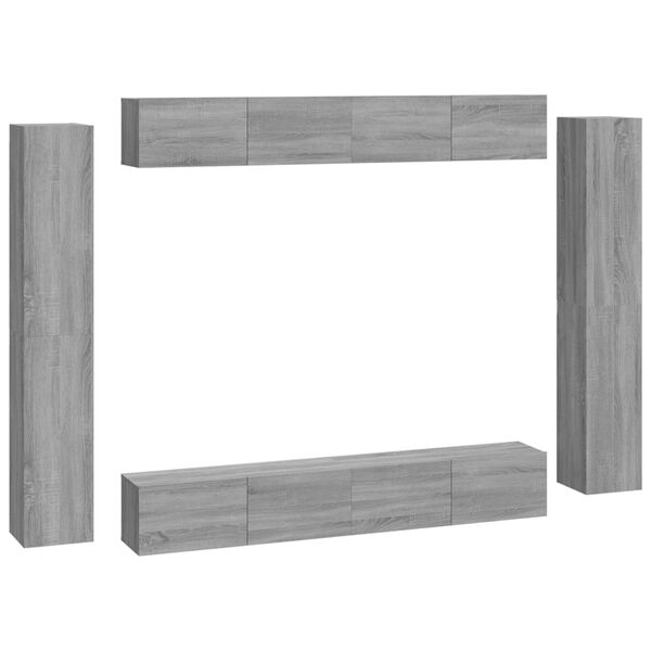 vidaXL 8 Piece TV Cabinet Set Grey Sonoma Engineered Wood