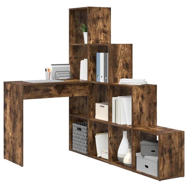 vidaXL Corner Desk Smoked Oak 101.5 x 149.5 x 149.5 cm Engineered Wood