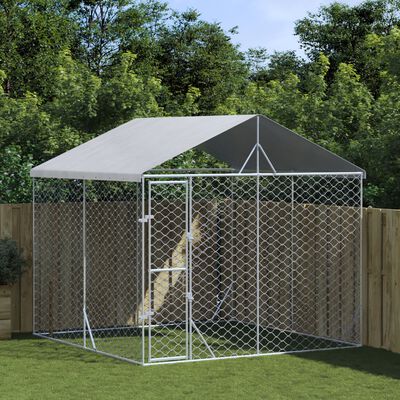vidaXL Outdoor Dog Kennel with Roof Silver 3x3x2.5 m Galvanised Steel