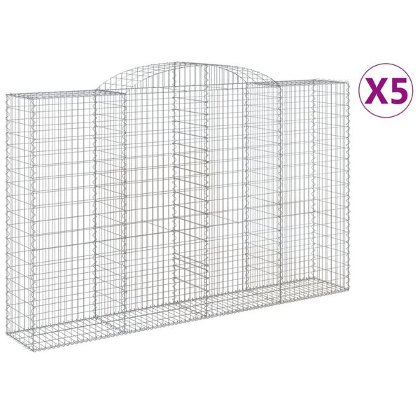 vidaXL Arched Gabion Baskets 5 pcs 300x50x180/200 cm Galvanised Iron