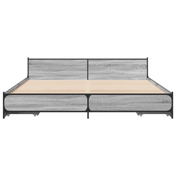 vidaXL Bed Frame with Drawers without Mattress Grey Sonoma 200x200 cm