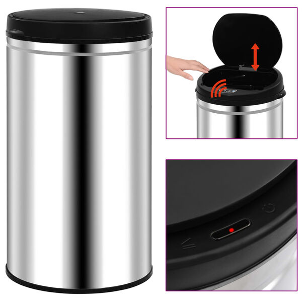 vidaXL Automatic Sensor Dustbin 60 L Stainless Steel
