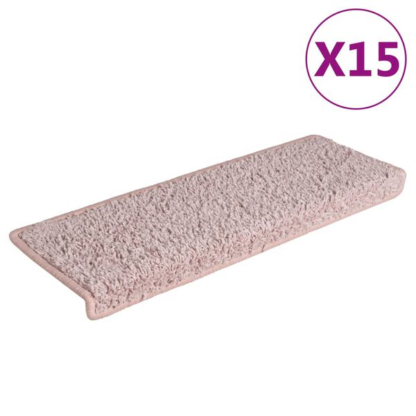 vidaXL Stair Mats 15 pcs 65x21x4 cm Light Pink Rectangular Edge