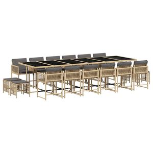 vidaXL 17 Piece Garden Dining Set with Cushions Mix Beige Poly Rattan