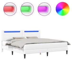 vidaXL Bed Frame with LED Strip Lights White 180 x 200 cm Faux Leather