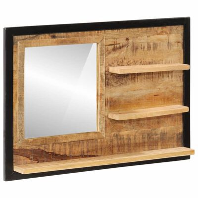 vidaXL Mirror with Shelves 80x8x55 cm Glass and Solid Wood Mango