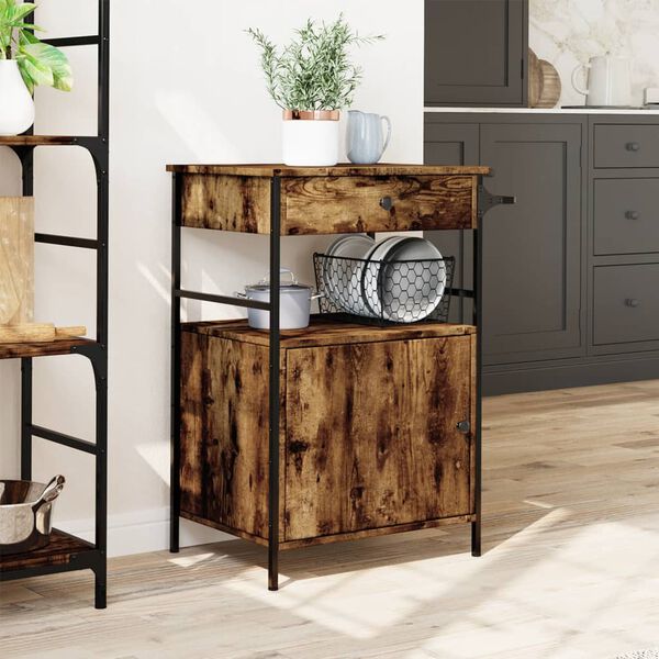 vidaXL Kitchen Trolley Smoked Oak 56x43x89.5 cm Engineered Wood