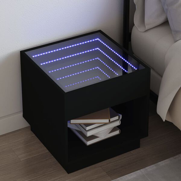vidaXL Bedside Table with Infinity LED Black 50x50x50 cm
