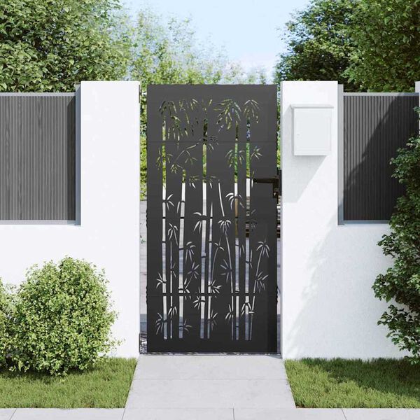 vidaXL Garden Gate 85x175 cm Corten Steel Bamboo Design