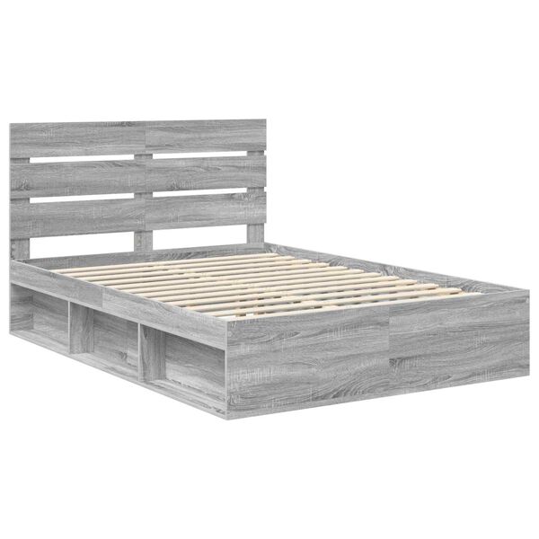 vidaXL Bed Frame Grey Sonoma 150 x 200 cm Solid Pine Wood