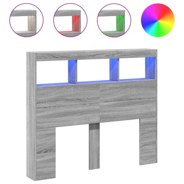 vidaXL Headboard Cabinet with LED Grey Sonoma 120x17x102 cm