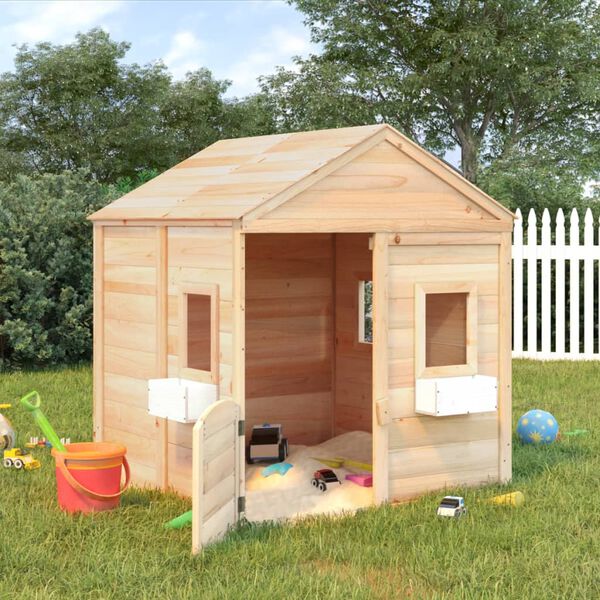 vidaXL Playhouse with Lockable Door and Flower Pots Solid Wood Fir