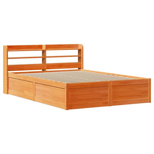 vidaXL Bed Frame with Headboard Wax Brown 140x190 cm Solid Wood Pine
