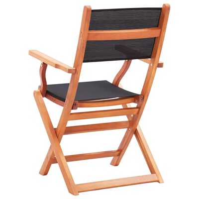 vidaXL Folding Garden Chairs 8 pcs Black Solid Eucalyptus Wood&Textilene
