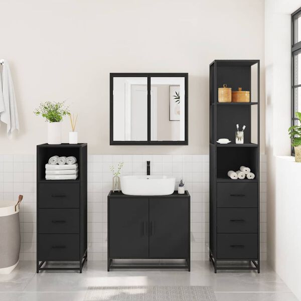 vidaXL 4&nbsp;Piece Bathroom Furniture Set&nbsp;Black Engineered Wood