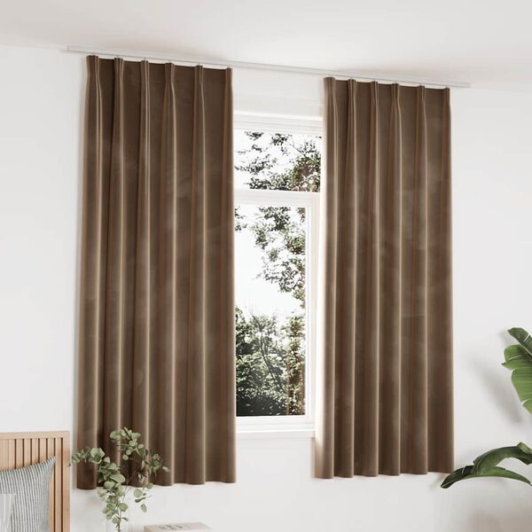 vidaXL Blackout Curtains 2 pcs with Hooks Velvet Beige 140x175 cm