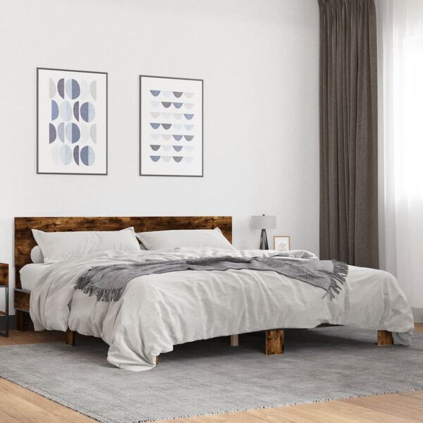 vidaXL Bed Frame without Mattress Smoked Oak 180x200 cm Super King