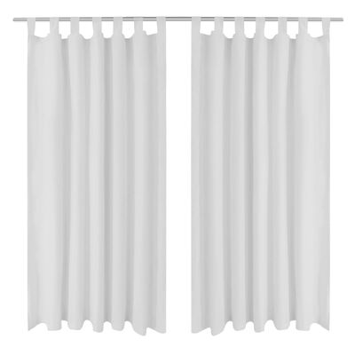 2 pcs White Micro-Satin Curtains with Loops 140 x 225 cm