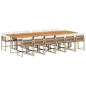 vidaXL 13 Piece Garden Dining Set with Cushions Beige Poly Rattan