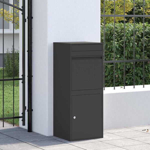 vidaXL Parcel Drop Box with Storage Black 41 x 38 x 103 cm Steel