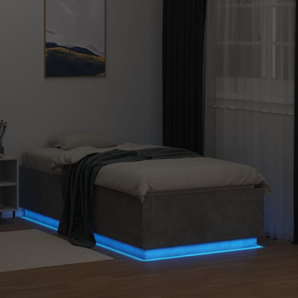 vidaXL Bed Frame with LED without Mattress Concrete Grey 90x190 cm Single