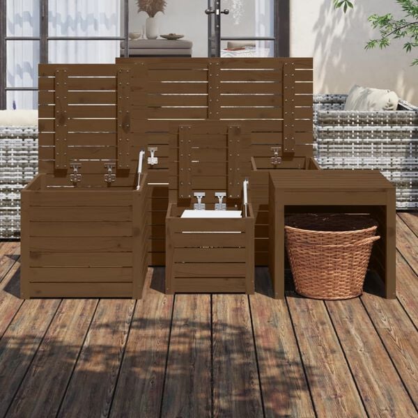 vidaXL 4 Piece Garden Box Set Honey Brown Solid Wood Pine