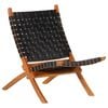 vidaXL Folding Chair Black Real Leather