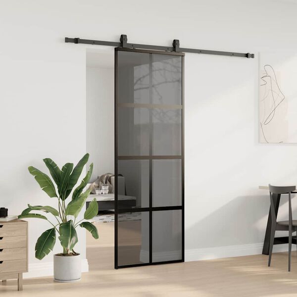 vidaXL Sliding Door with Hardware Set Black 76x205 cm Tempered Glass