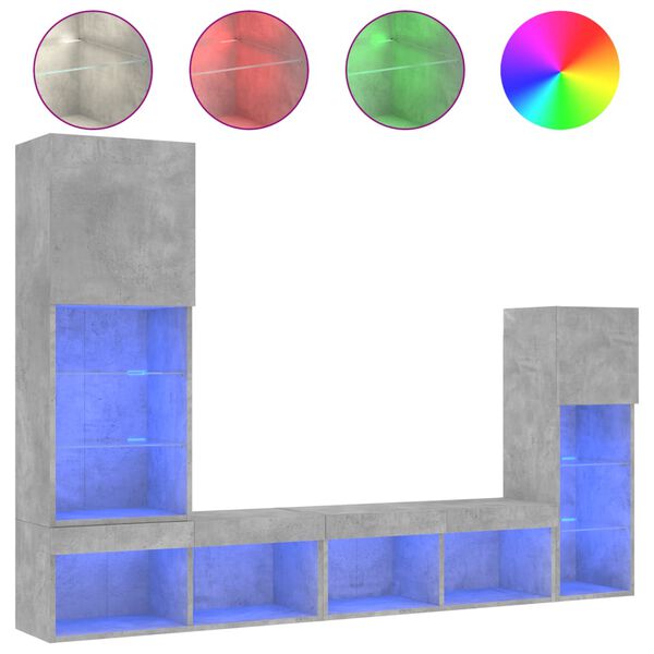 vidaXL 4 Piece TV Wall Units with LED Concrete Grey Engineered Wood