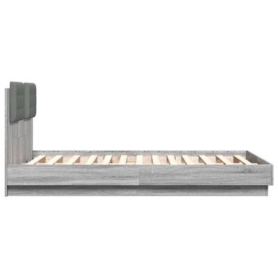 vidaXL Bed Frame with Headboard and LED Lights Grey Sonoma 135x190 cm Double