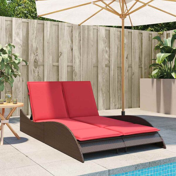 vidaXL Sun Lounger with Cushions Brown 114x205x73 cm Poly Rattan