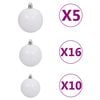 vidaXL 120 Piece Christmas Ball Set with Peak and 300 LEDs White&Gey