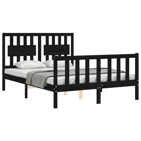 vidaXL Bed Frame without Mattress Black Double Solid Wood Pine