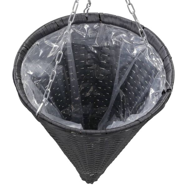 vidaXL Hanging Flower Baskets 2 pcs Poly Rattan Black