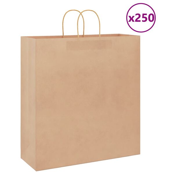 vidaXL Paper Bags 250 pcs with Handles Brown 45x17x48 cm