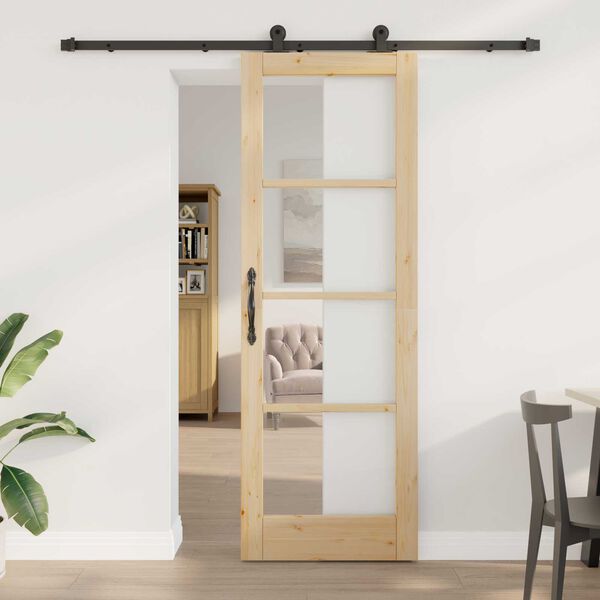 vidaXL Sliding Door ORKDAL Natural and Black 73.5 x 211 cm