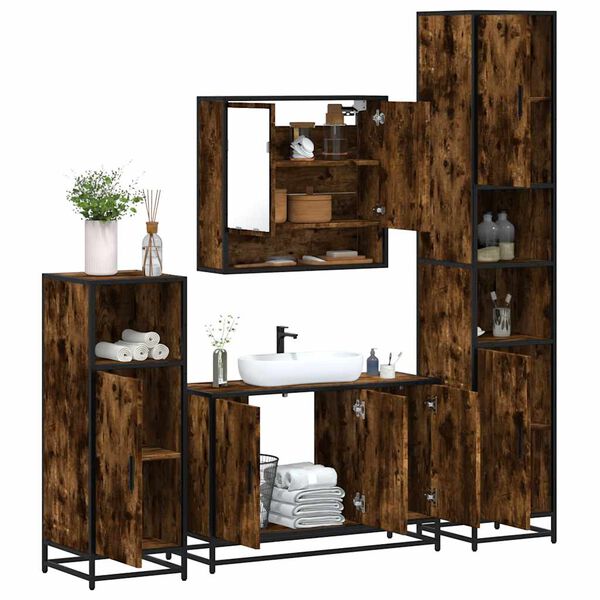 vidaXL 4&nbsp;Piece Bathroom Furniture Set&nbsp;Smoked Oak Engineered Wood