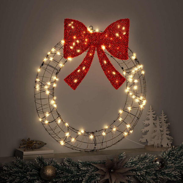 vidaXL Wreath with 60 LEDs Warm white 75 cm Rattan