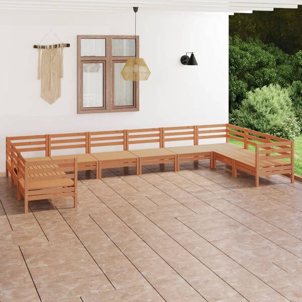 vidaXL 10 Piece Garden Lounge Set Honey Brown Solid Wood Pine
