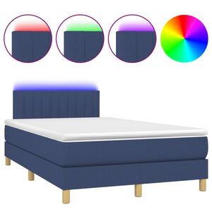 vidaXL Box Spring Bed with Mattress&LED Blue 120x200cm Fabric