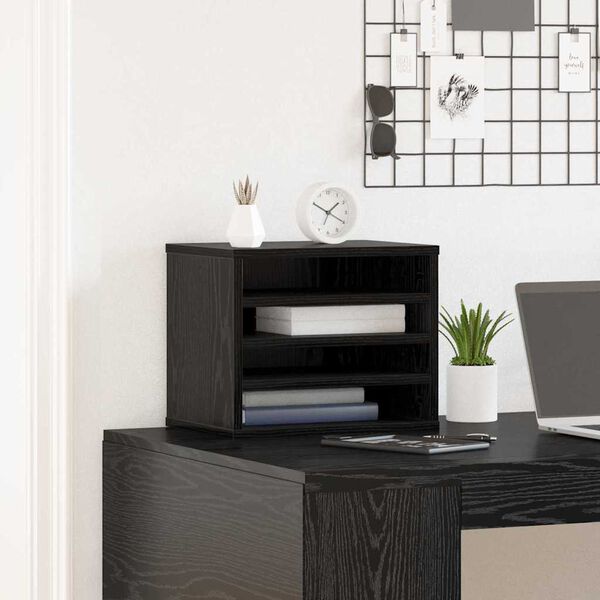 vidaXL Desk Organiser Black Oak 36 x 26 x 29.5 cm Engineered Wood