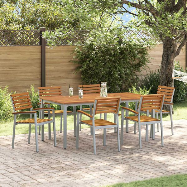 vidaXL Garden Dining Set 7 pcs Grey Solid Acacia Wood