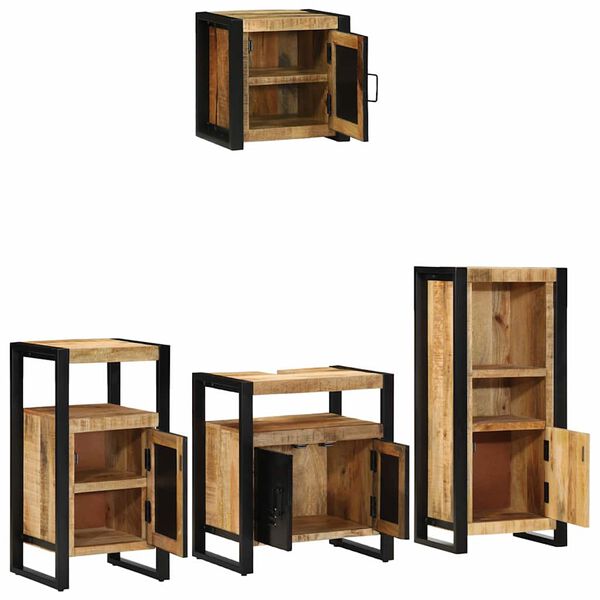 vidaXL Bathroom Furniture Set 4 pcs Brown and Black Solid Mango Wood