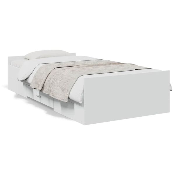 vidaXL Bed Frame with Drawers without Mattress White 75x190 cm Small Single
