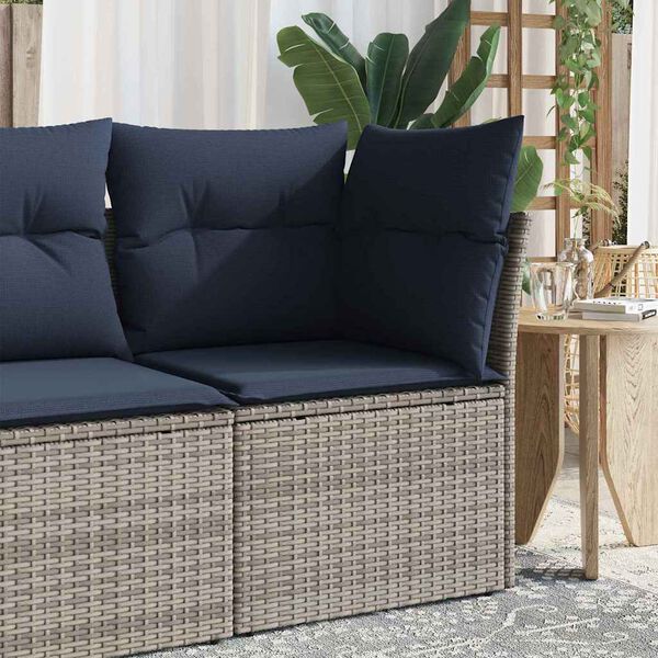 vidaXL Garden Sofa with Cushion 4 pcs Grey and navy Poly rattan