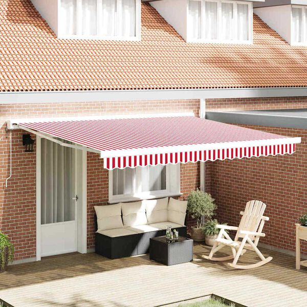 vidaXL Retractable Awning Red and White 400 x 300 cm Fabric and Metal